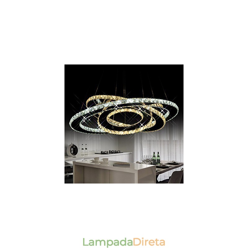 Luminárias de teto com pingente de cristal, lustre com 3 anéis brancos quentes e frios