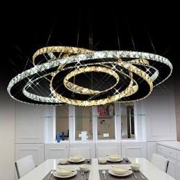 Luminárias de teto com pingente de cristal, lustre com 3 anéis brancos quentes e frios