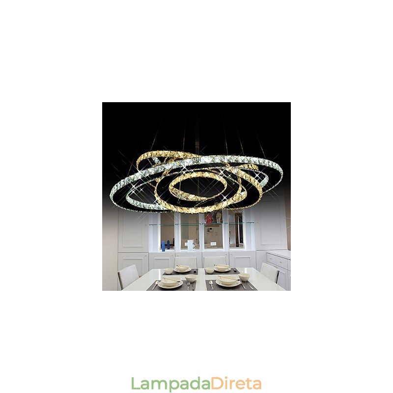 Luminárias de teto com pingente de cristal, lustre com 3 anéis brancos quentes e frios