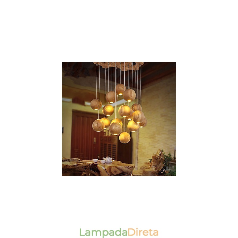 Luminárias pendentes estilo mini lanterna madeira bambu