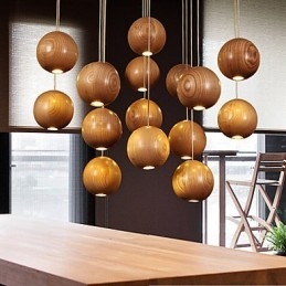 Luminárias pendentes estilo mini lanterna madeira bambu