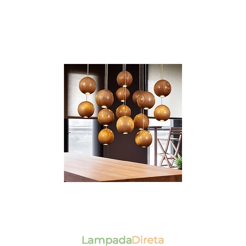 Luminárias pendentes estilo mini lanterna madeira bambu