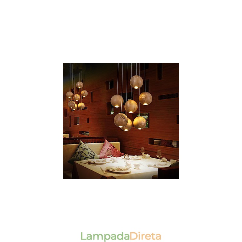 Luminárias pendentes estilo mini lanterna madeira bambu