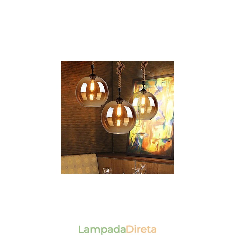 Loft American Rope Retro Lighting Luzes Pendentes De Vidro