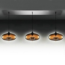 Luminária pendente de vidro moderna com 3 luzes em design de bolha marrom