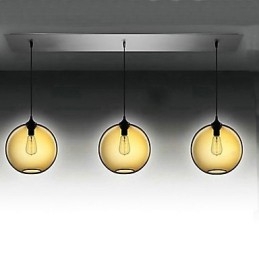 Luminária pendente de vidro moderna com 3 luzes em design de bolha marrom transparente