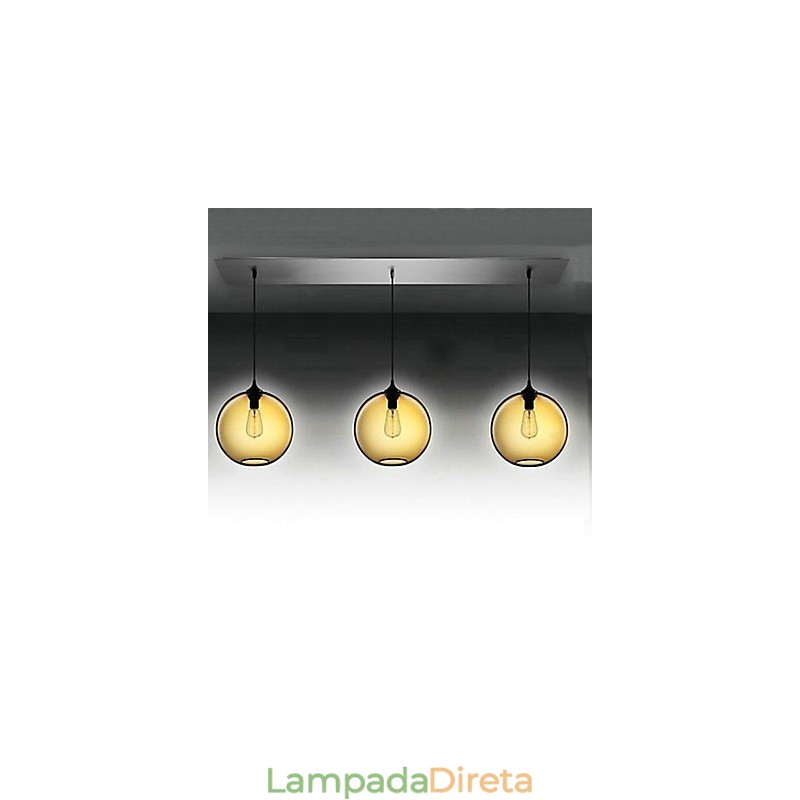Luminária pendente de vidro moderna com 3 luzes em design de bolha marrom transparente