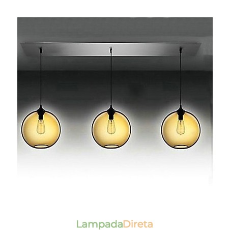 Luminária pendente de vidro moderna com 3 luzes em design de bolha marrom transparente Luminária pendente de vidro moderna com 3 luzes em design de bolha marrom transparente