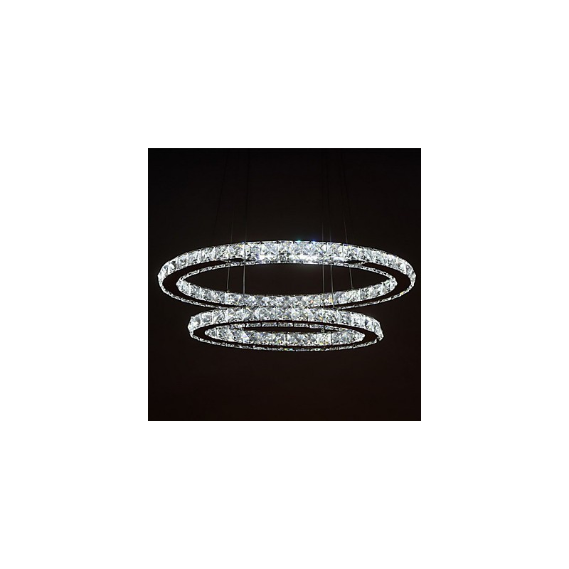 Luminária pendente de cristal moderna com anel duplo oval para