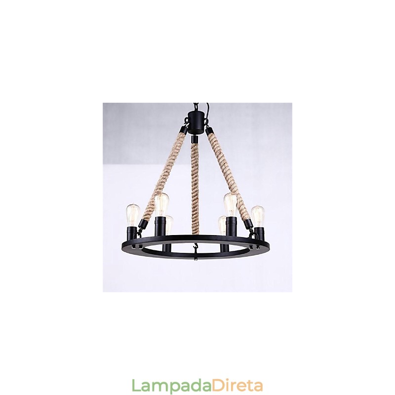 Luminária pendente 6 luzes estilo country ferro forjado