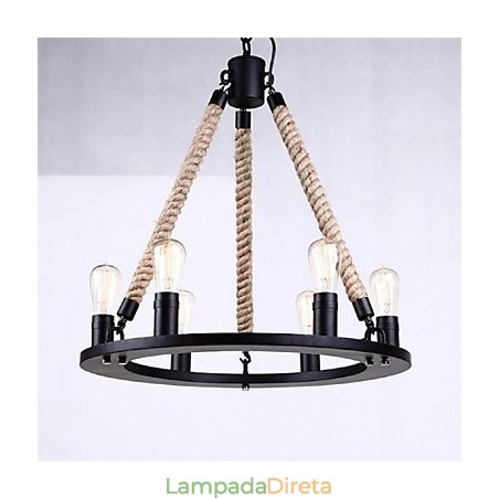 Luminária pendente 6 luzes estilo country ferro forjado Luminária pendente 6 luzes estilo country ferro forjado
