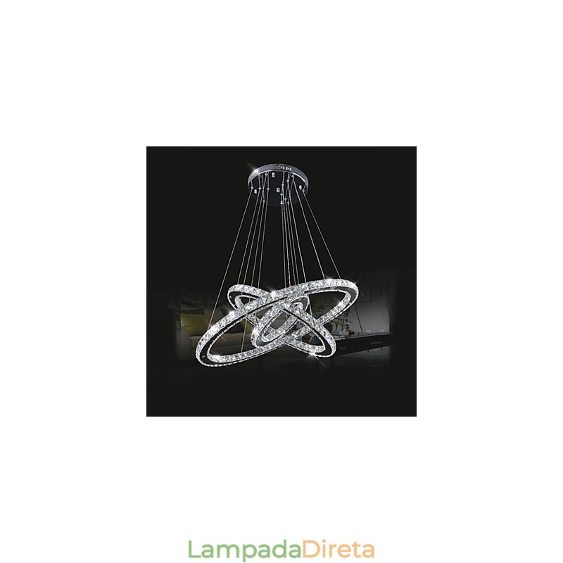 Luminárias de lustre pendente circular regulável com cristal K9 branco quente e frio com controle remoto