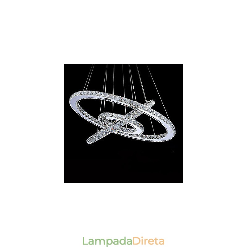 Luminárias de lustre pendente circular regulável com cristal K9 branco quente e frio com controle remoto