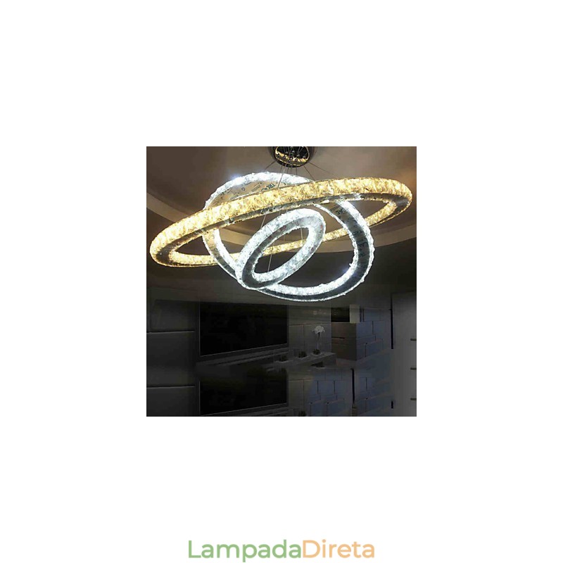 Luminárias de lustre pendente circular regulável com cristal K9 branco quente e frio com controle remoto