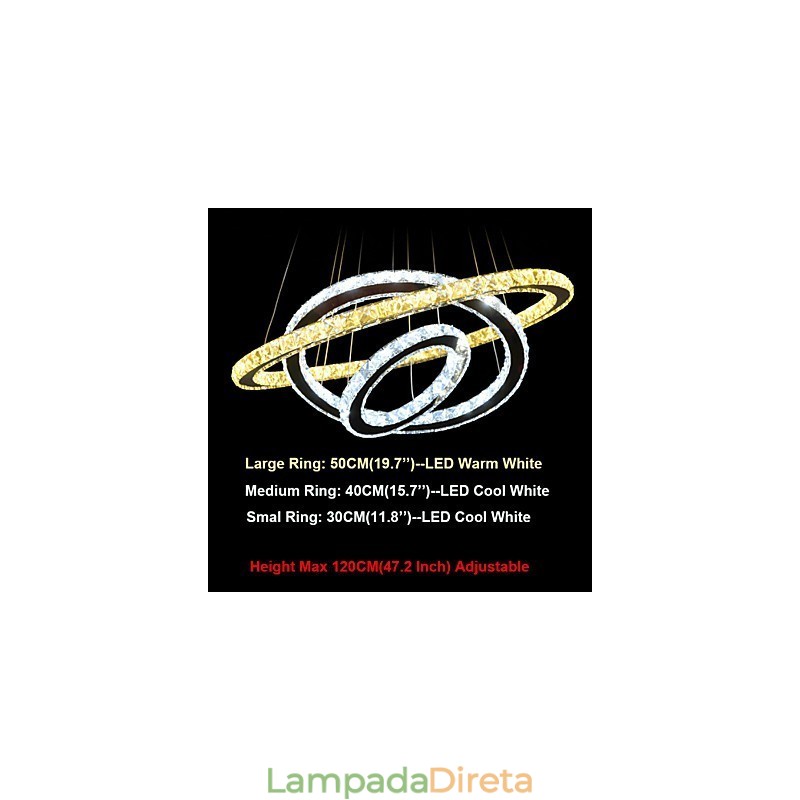Luminárias de lustre pendente circular regulável com cristal K9 branco quente e frio com controle remoto