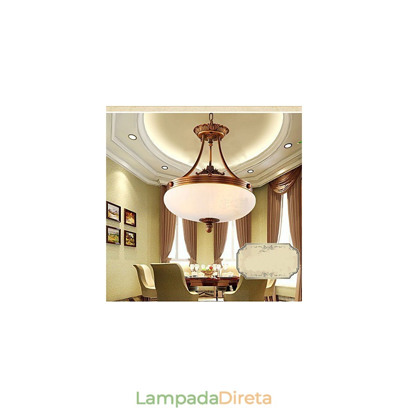 Luminária de mármore europeia Lustre de cobre Luzes