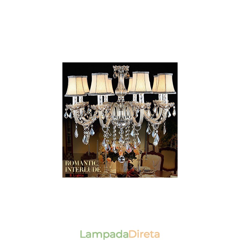 Grande lustre de cristal 8 braços luxo cristal luz lustre moda cristal luz