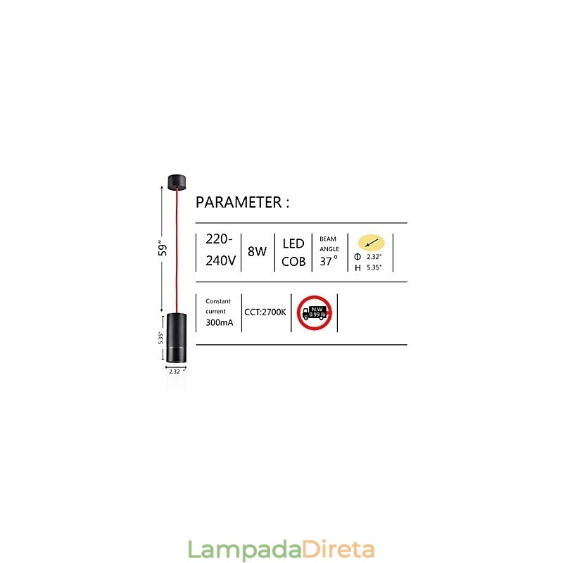 1 Mini Luminária Pendente Preto Anodizado com Alumínio