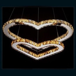 Luminária pendente Lustre de iluminação transparente OU âmbar K9 Cristal Duplo Coração em forma de Lâmpadas de teto Luzes