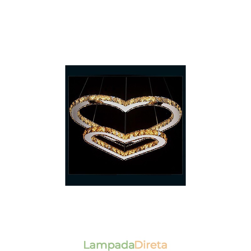 Luminária pendente Lustre de iluminação transparente OU âmbar K9 Cristal Duplo Coração em forma de Lâmpadas de teto Luzes