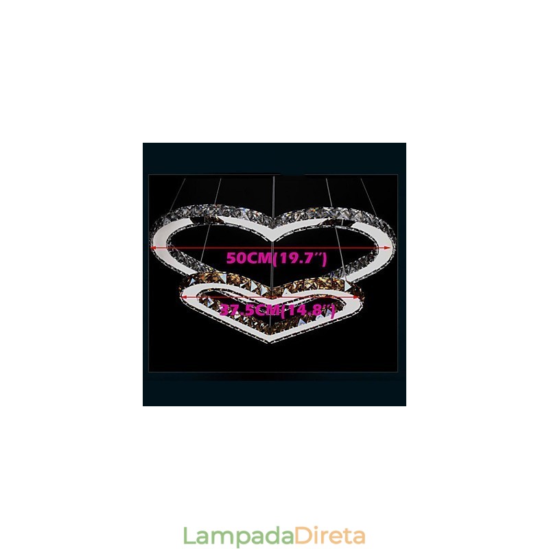 Luminária pendente Lustre de iluminação transparente OU âmbar K9 Cristal Duplo Coração em forma de Lâmpadas de teto Luzes