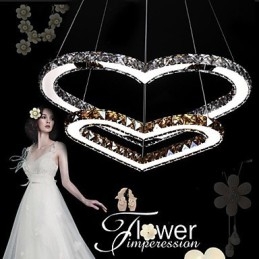 Luminária pendente Lustre de iluminação transparente OU âmbar K9 Cristal Duplo Coração em forma de Lâmpadas de teto Luzes