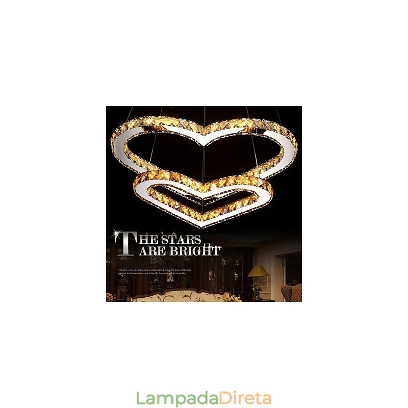 Luminária pendente Lustre de iluminação transparente OU âmbar K9 Cristal Duplo Coração em forma de Lâmpadas de teto Luzes