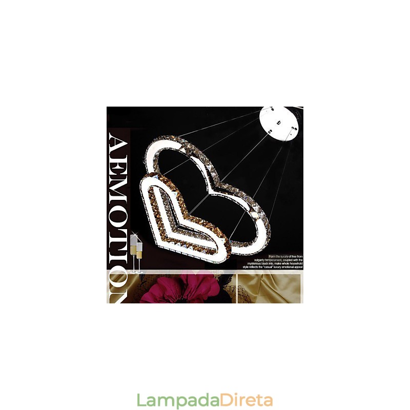 Luminária pendente Lustre de iluminação transparente OU âmbar K9 Cristal Duplo Coração em forma de Lâmpadas de teto Luzes