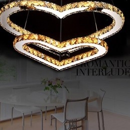 Luminária pendente Lustre de iluminação transparente OU âmbar K9 Cristal Duplo Coração em forma de Lâmpadas de teto Luzes