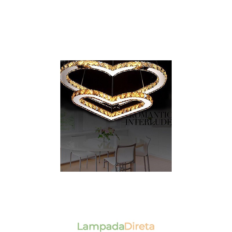 Luminária pendente Lustre de iluminação transparente OU âmbar K9 Cristal Duplo Coração em forma de Lâmpadas de teto Luzes