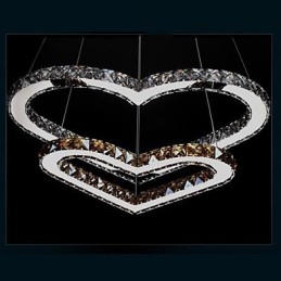 Luminária pendente Lustre de iluminação transparente OU âmbar K9 Cristal Duplo Coração em forma de Lâmpadas de teto Luzes