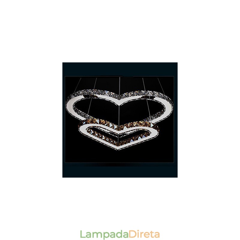 Luminária pendente Lustre de iluminação transparente OU âmbar K9 Cristal Duplo Coração em forma de Lâmpadas de teto Luzes