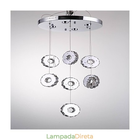 Lustre moderno de cristal de aço inoxidável com sete anéis e 7 luzes de alta qualidade Lustre moderno de cristal de aço inoxidável com sete anéis e 7 luzes de alta qualidade