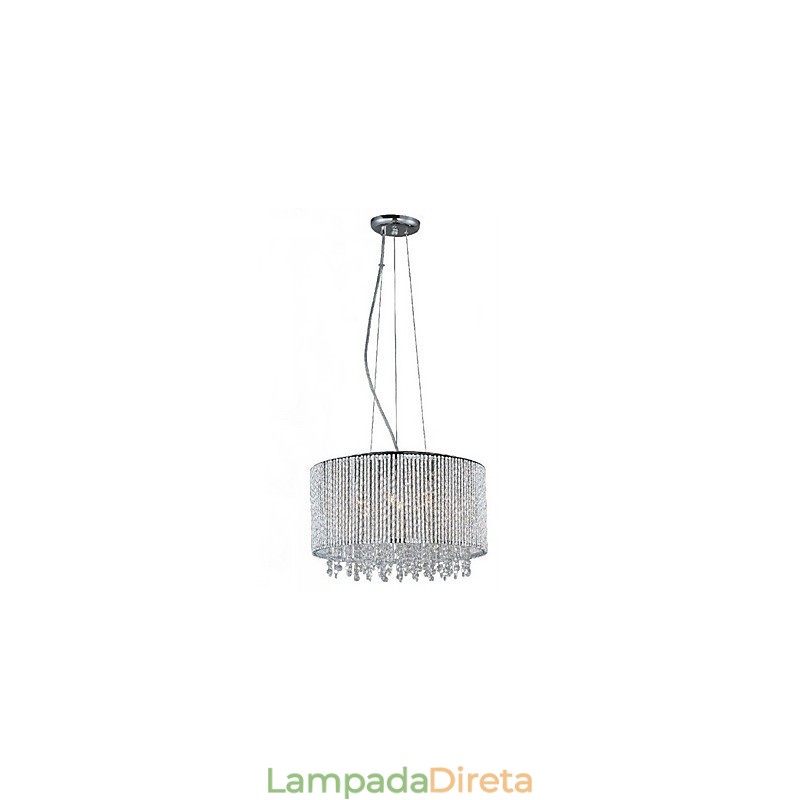 Luminária pendente de cristal com 7 luzes em formato cilíndrico