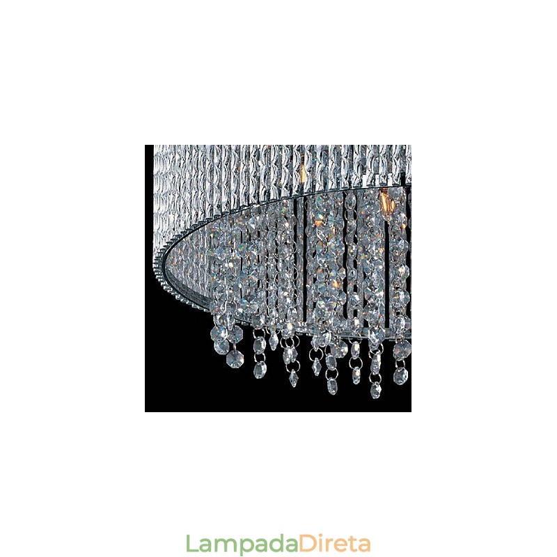 Luminária pendente de cristal com 7 luzes em formato cilíndrico