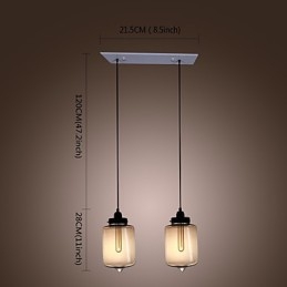Luminária pendente de vidro moderna com 2 luzes em design de garrafa transparente