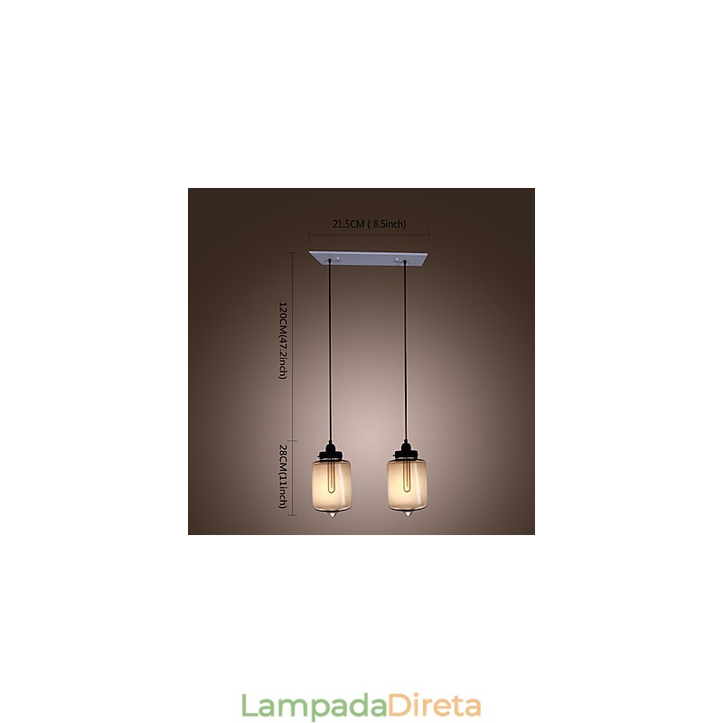 Luminária pendente de vidro moderna com 2 luzes em design de garrafa transparente