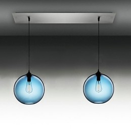 Luminária pendente moderna de vidro com 2 luzes em design de bolha azul redonda