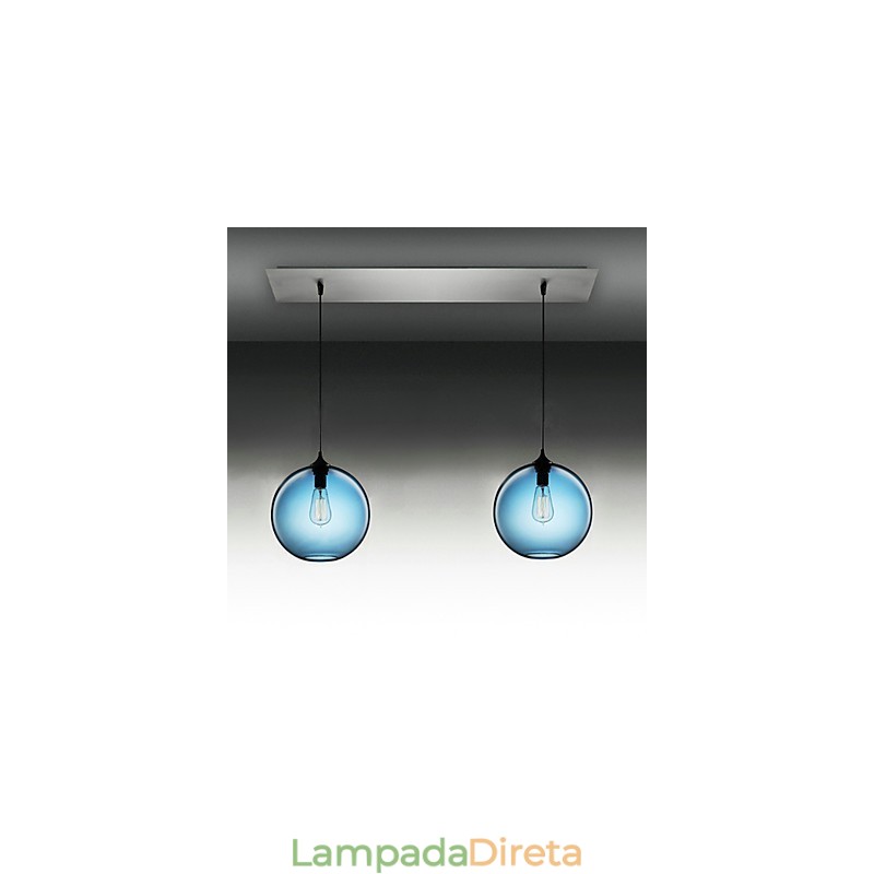 Luminária pendente moderna de vidro com 2 luzes em design de bolha azul redonda