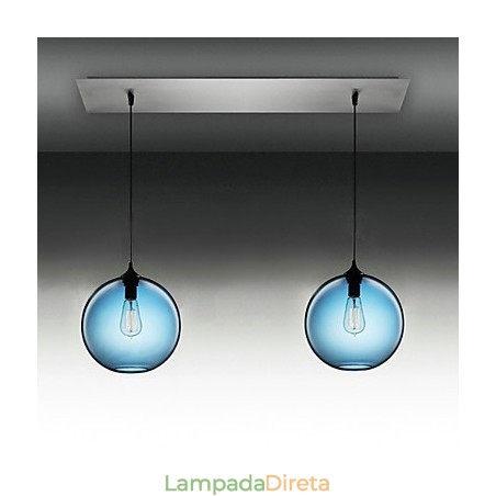 Luminária pendente moderna de vidro com 2 luzes em design de bolha azul redonda Luminária pendente moderna de vidro com 2 luzes em design de bolha azul redonda