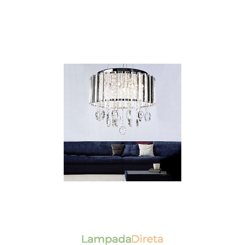 Luminária pendente de cristal com 3 luzes