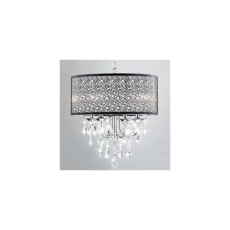 Luminária pendente moderna de 4 luzes com gotas de cristal