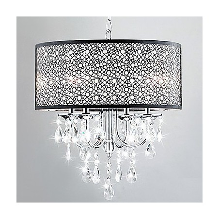 Luminária pendente moderna de 4 luzes com gotas de cristal Luminária pendente moderna de 4 luzes com gotas de cristal