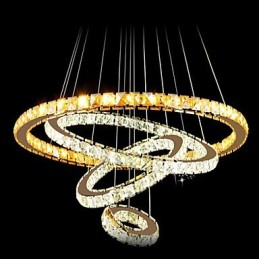 Lustre de teto de cristal pendente K9 cristal transparente redondo 4 anéis anel grande (branco quente) outro (branco frio)