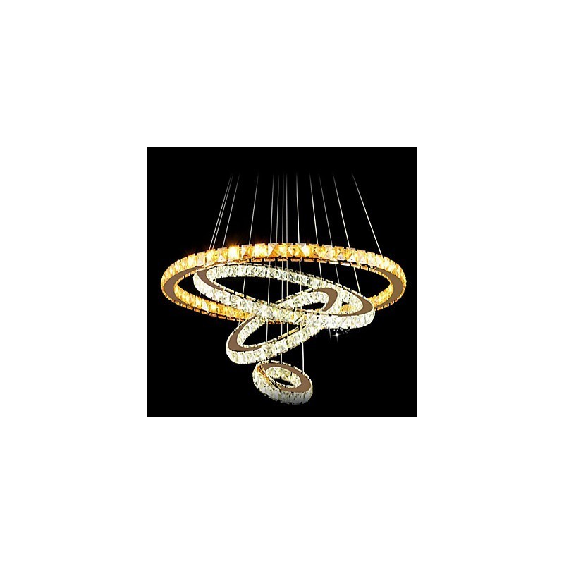 Lustre de teto de cristal pendente K9 cristal transparente redondo 4 anéis anel grande (branco quente) outro (branco frio)