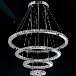 Lustre de teto de cristal pendente K9 cristal transparente redondo 4 anéis anel grande (branco quente) outro (branco frio)