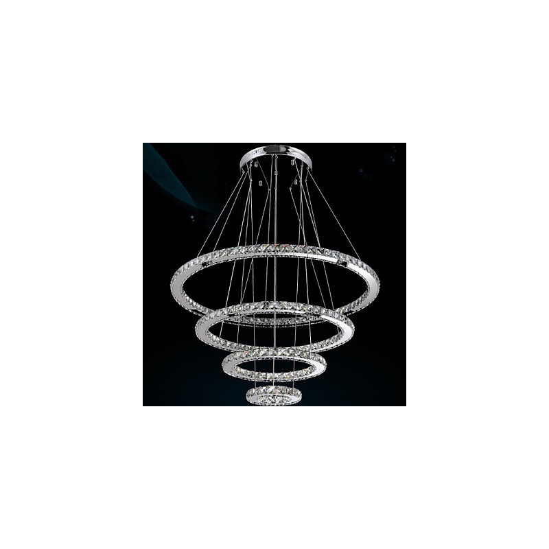 Lustre de teto de cristal pendente K9 cristal transparente redondo 4 anéis anel grande (branco quente) outro (branco frio)