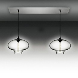 Luminária pendente de vidro moderna com 2 luzes em design de bolha preta