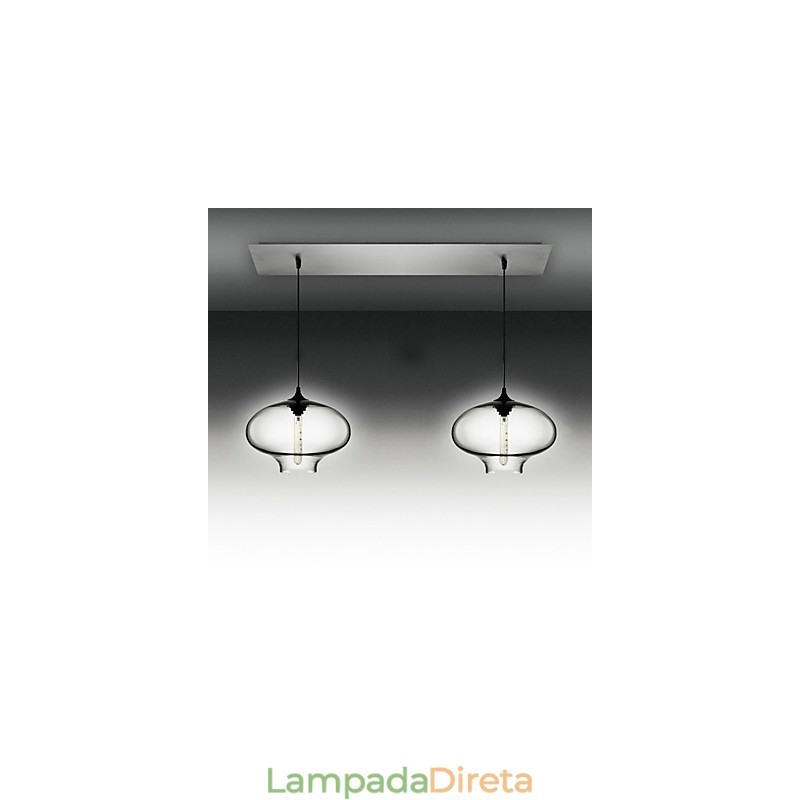 Luminária pendente de vidro moderna com 2 luzes em design de bolha preta