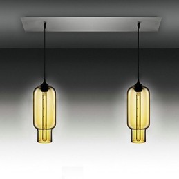 Luminária pendente moderna de vidro transparente com 2 luzes em design de bolha com acabamento galvanizado
